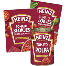 Heinz tomato frito, polpa, blokjes,
gepelde- of gezeefde tomaten